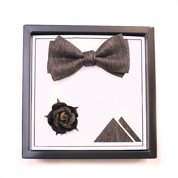 Nœud papillon à broche florale marron vintage de style britannique pour homme
