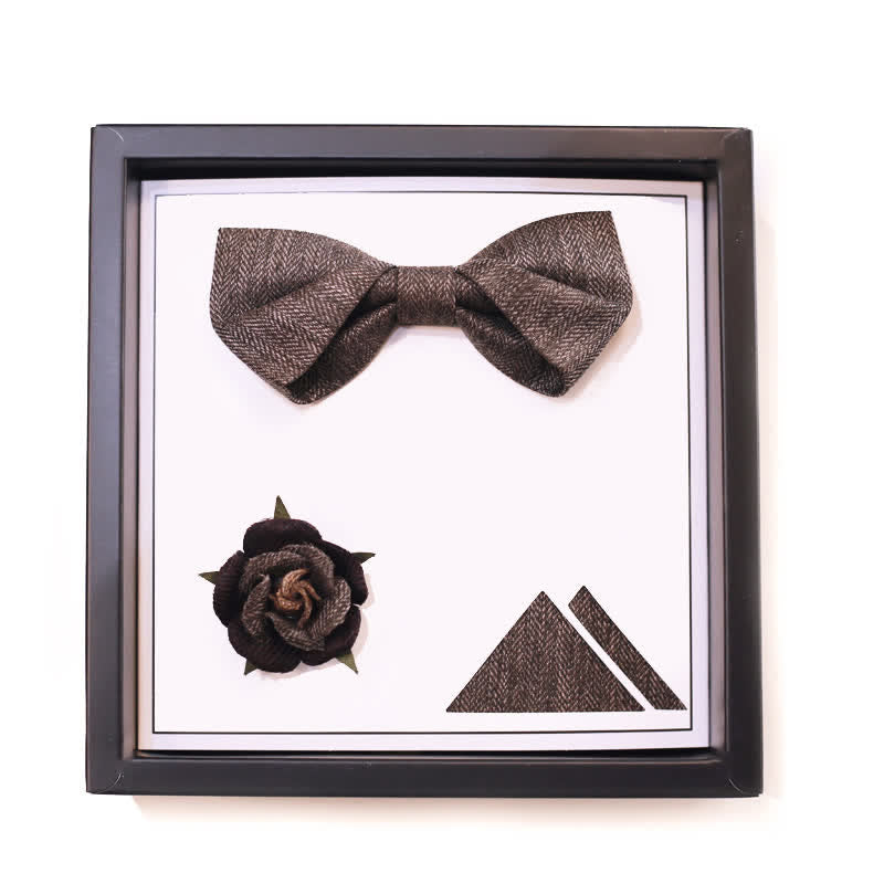 Nœud papillon à broche florale marron vintage de style britannique pour homme