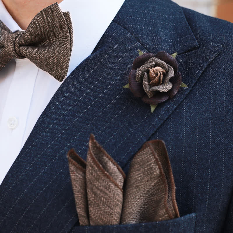 Nœud papillon à broche florale marron vintage de style britannique pour homme