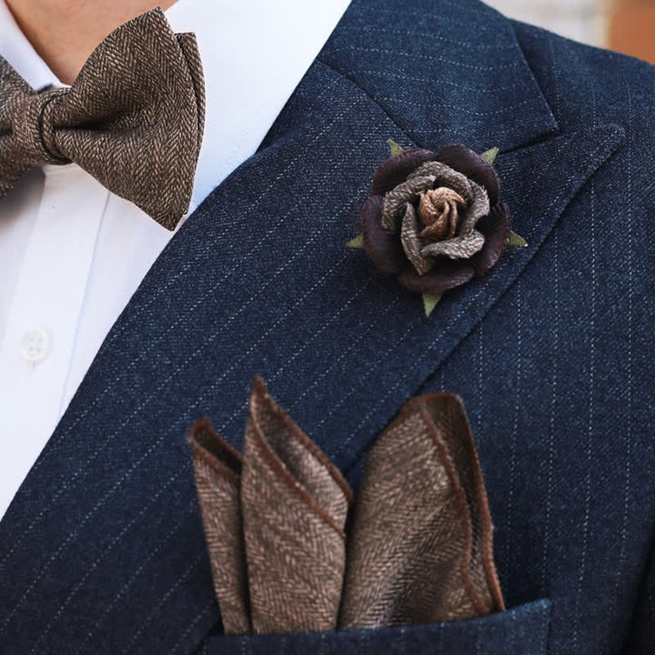 Nœud papillon à broche florale marron vintage de style britannique pour homme