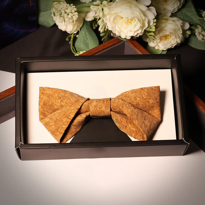 Nœud papillon de fête créatif pour homme avec motif en liège et bois