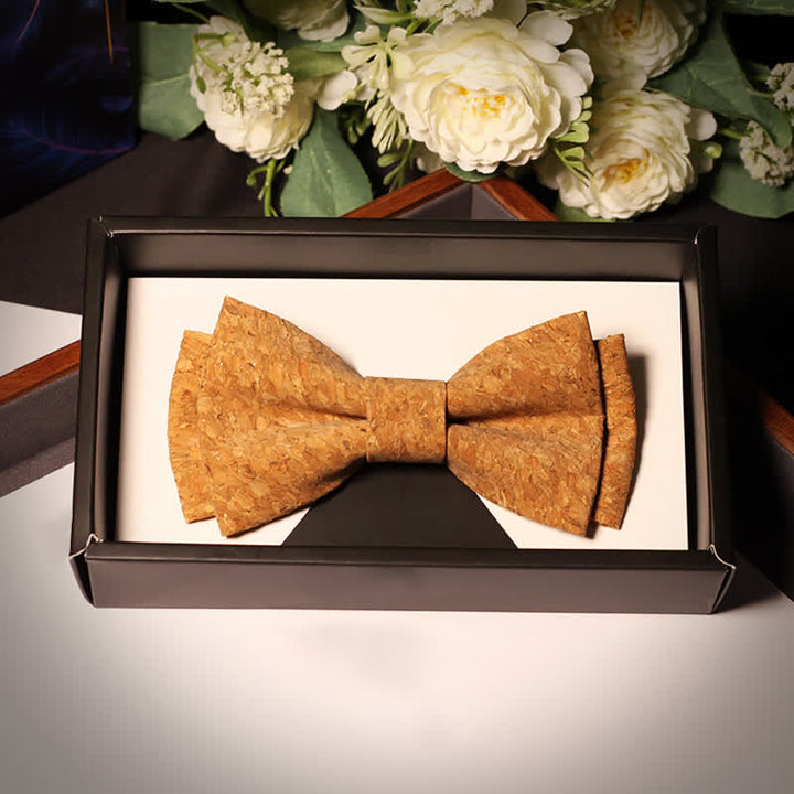 Nœud papillon de fête créatif pour homme avec motif en liège et bois