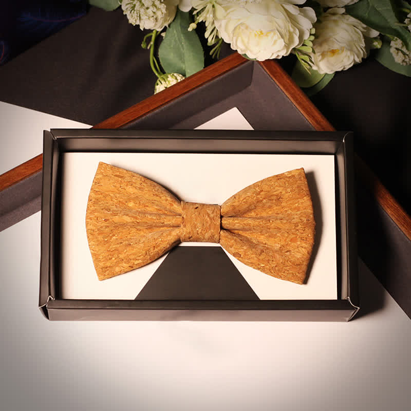 Nœud papillon de fête créatif pour homme avec motif en liège et bois