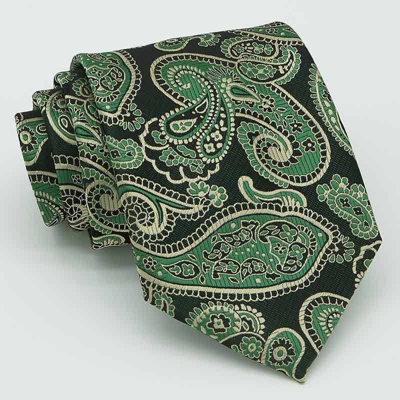 Ensemble de 3 cravates à motif cachemire vert et noir pour homme