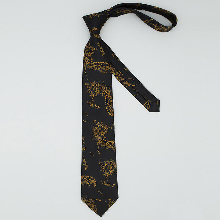 Ensemble de 3 cravates pour hommes avec broderies en cachemire exquises dorées et noires