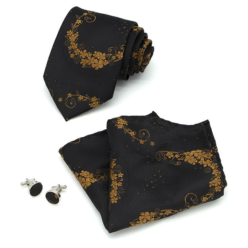 Ensemble de 3 cravates pour hommes avec broderies en cachemire exquises dorées et noires