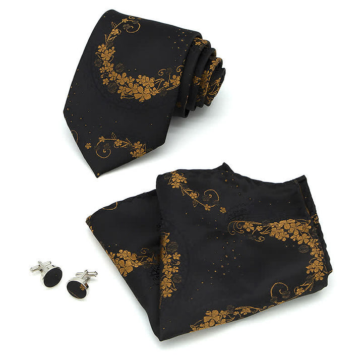 Ensemble de 3 cravates pour hommes avec broderies en cachemire exquises dorées et noires