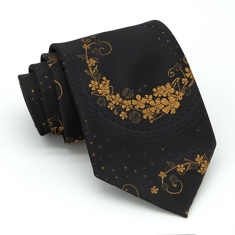 Ensemble de 3 cravates pour hommes avec broderies en cachemire exquises dorées et noires