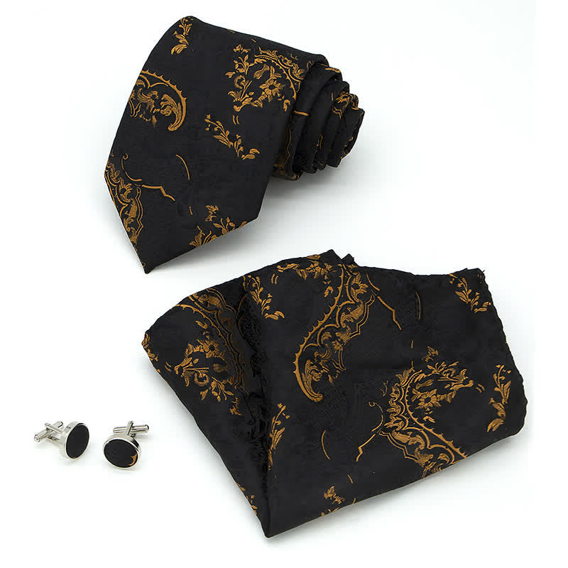 Ensemble de 3 cravates pour hommes avec broderies en cachemire exquises dorées et noires