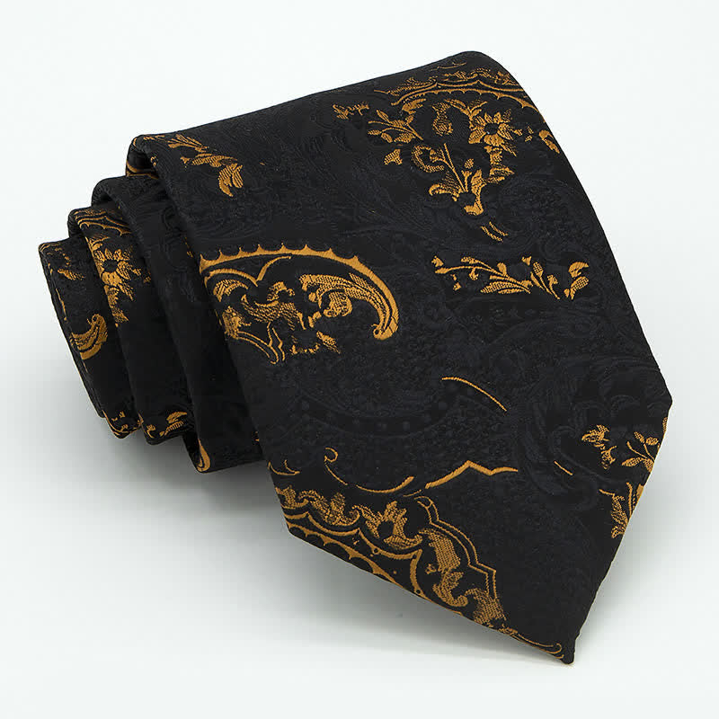 Ensemble de 3 cravates pour hommes avec broderies en cachemire exquises dorées et noires