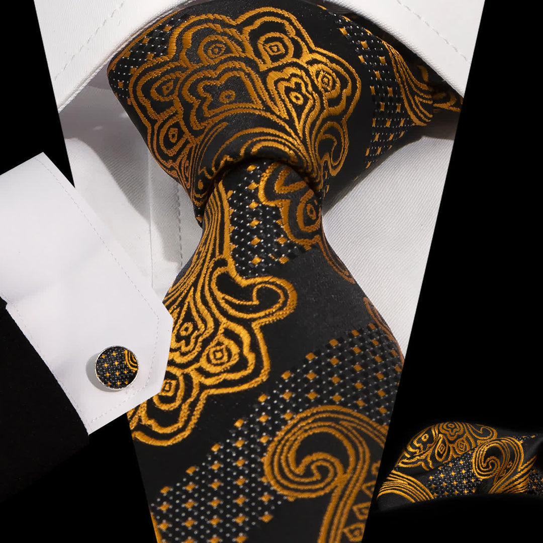Ensemble de 3 cravates pour hommes avec broderies en cachemire exquises dorées et noires