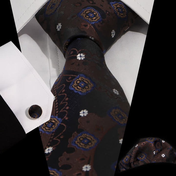 Ensemble de 3 cravates classiques noires à petites fleurs blanches pour hommes