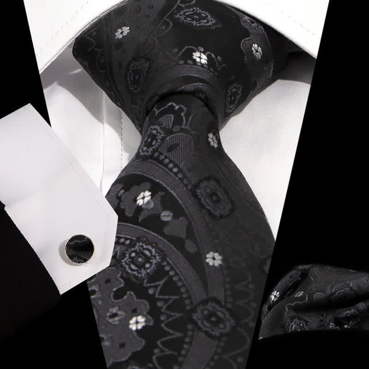 Ensemble de 3 cravates classiques noires à petites fleurs blanches pour hommes