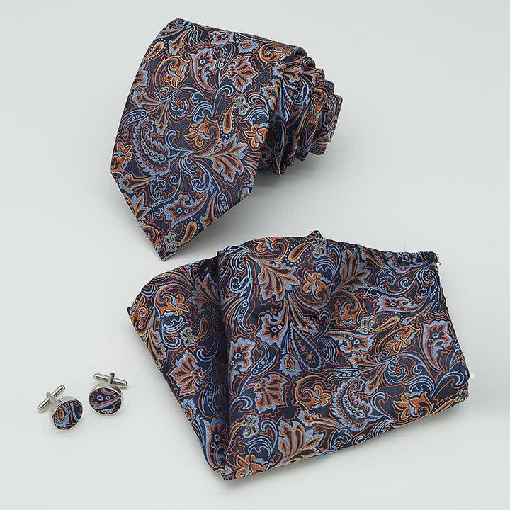 Ensemble de 3 cravates pour hommes à motif cachemire bleu et orange