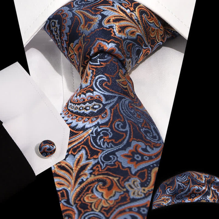 Ensemble de 3 cravates pour hommes à motif cachemire bleu et orange
