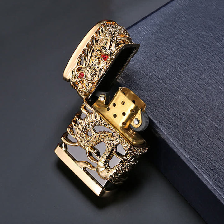 Briquet à pétrole rechargeable en forme de dragon dominant sculpté