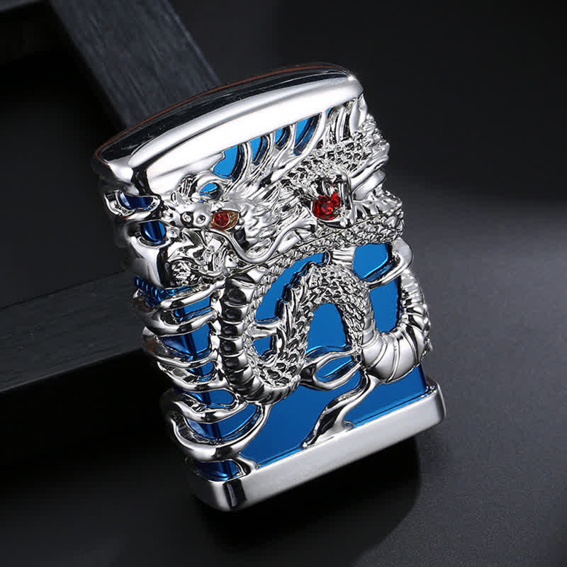 Briquet à pétrole rechargeable en forme de dragon dominant sculpté