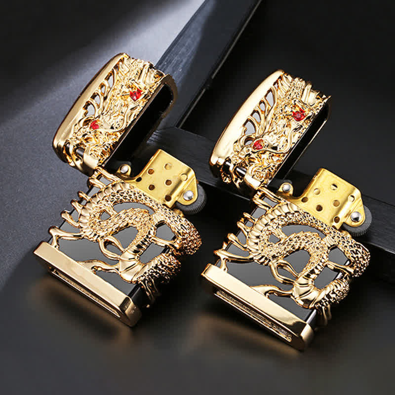 Briquet à pétrole rechargeable en forme de dragon dominant sculpté