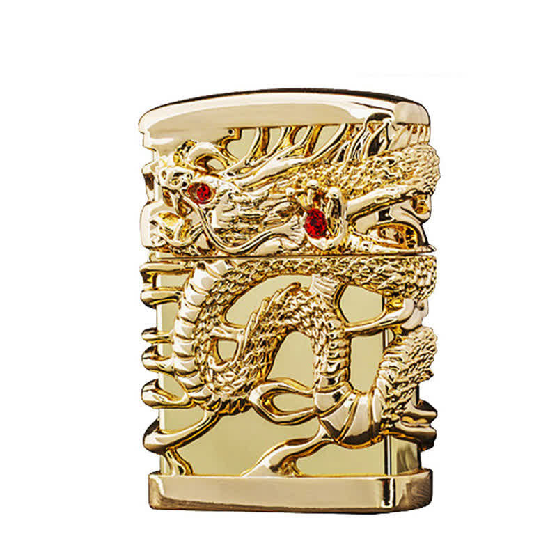 Briquet à pétrole rechargeable en forme de dragon dominant sculpté