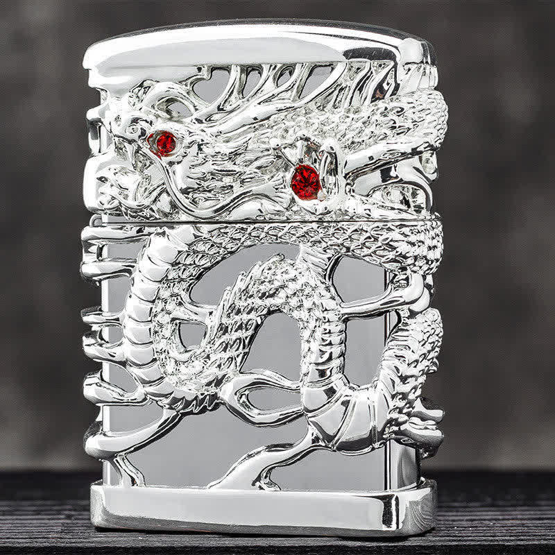 Briquet à pétrole rechargeable en forme de dragon dominant sculpté