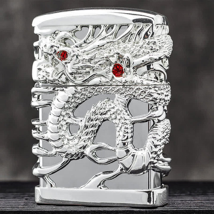 Briquet à pétrole rechargeable en forme de dragon dominant sculpté