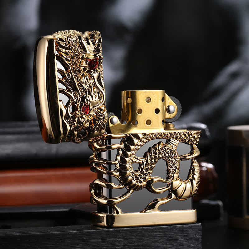 Briquet à pétrole rechargeable en forme de dragon dominant sculpté