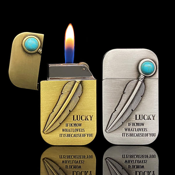 Briquet butane rechargeable Plume Relief en fausse turquoise