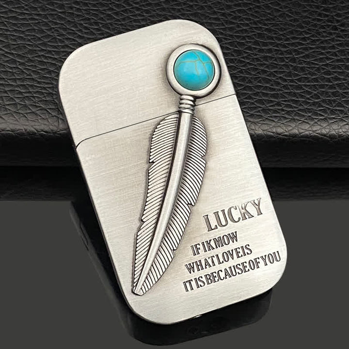 Briquet butane rechargeable Plume Relief en fausse turquoise