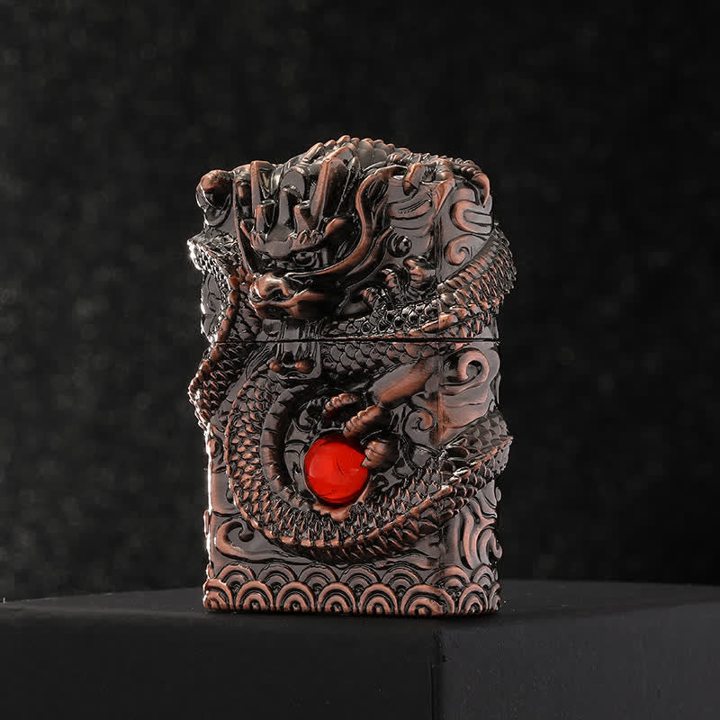 Briquet à huile rechargeable au design rétro sculpté en forme de dragon