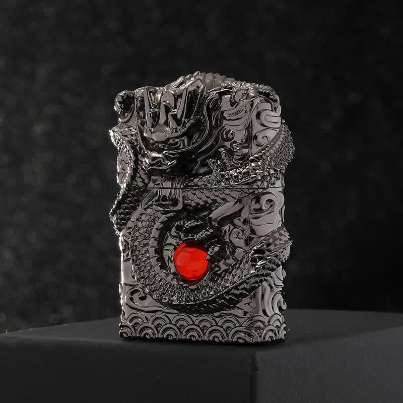 Briquet à huile rechargeable au design rétro sculpté en forme de dragon