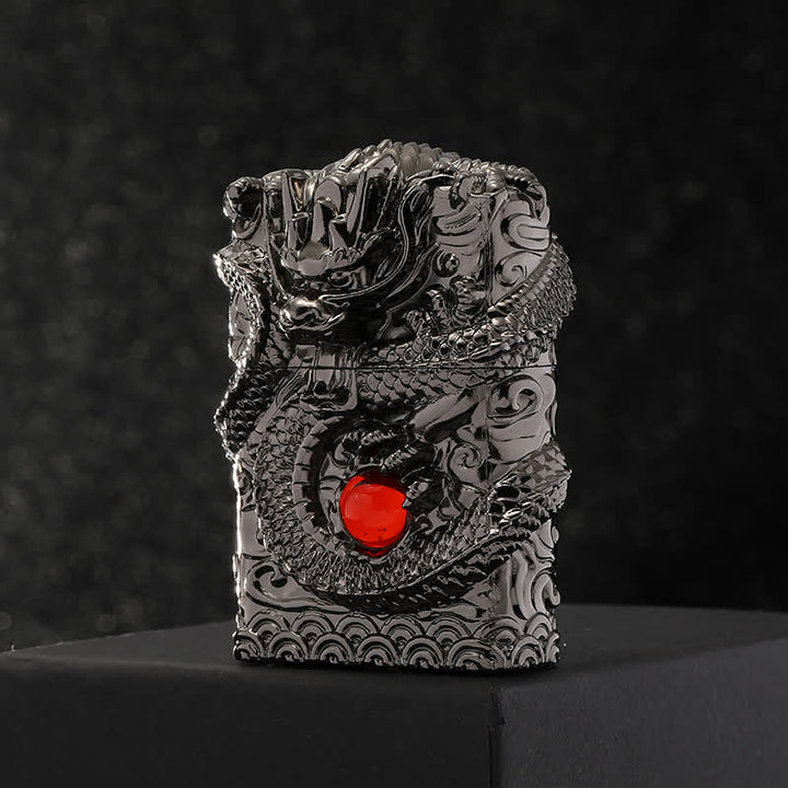 Briquet à huile rechargeable au design rétro sculpté en forme de dragon
