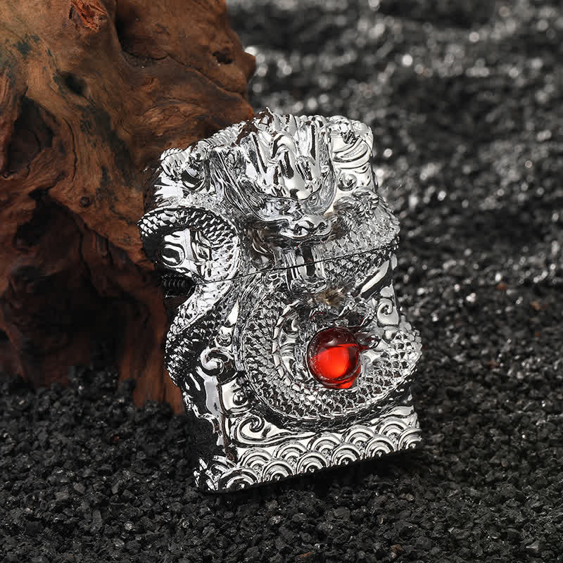 Briquet à huile rechargeable au design rétro sculpté en forme de dragon