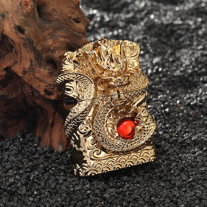 Briquet à huile rechargeable au design rétro sculpté en forme de dragon