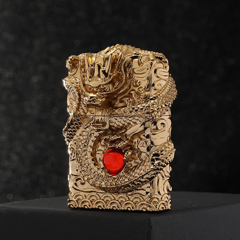Briquet à huile rechargeable au design rétro sculpté en forme de dragon