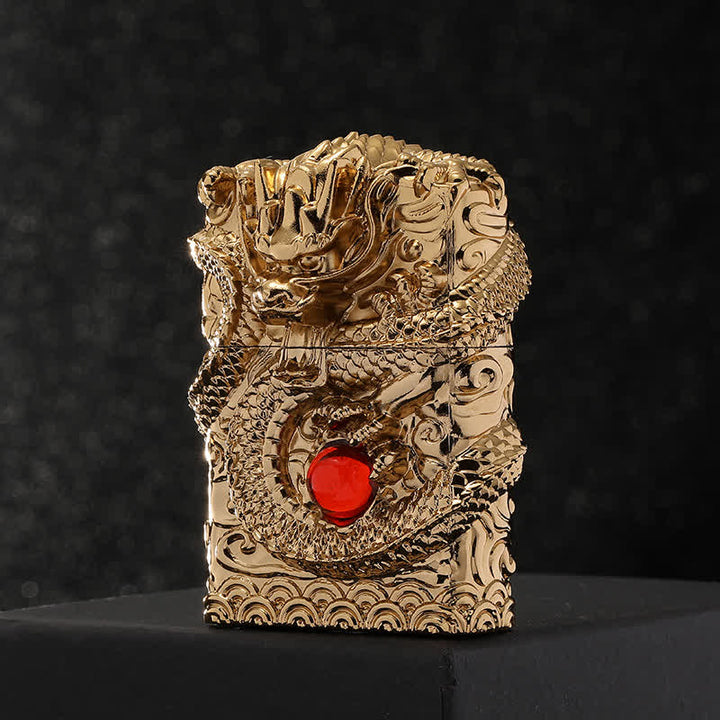 Briquet à huile rechargeable au design rétro sculpté en forme de dragon