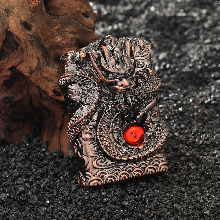 Briquet à huile rechargeable au design rétro sculpté en forme de dragon