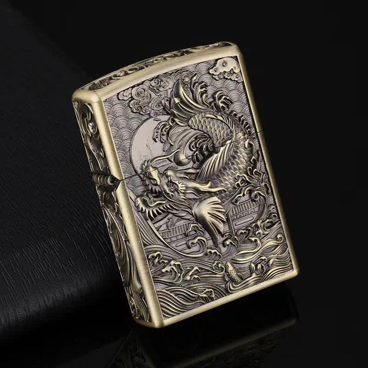 Briquet à huile rechargeable en relief Dragon Fish