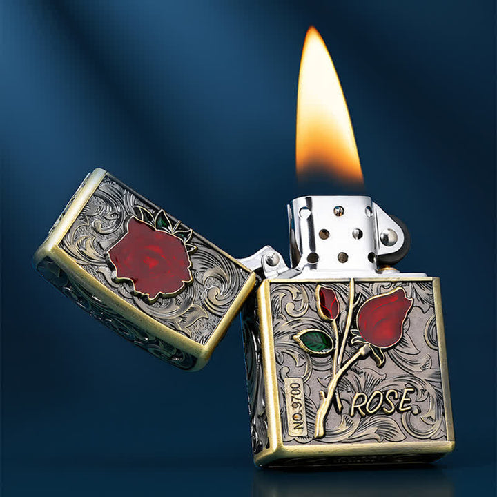 Briquet à pétrole rechargeable portable en forme de roses
