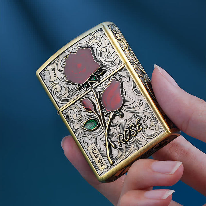 Briquet à pétrole rechargeable portable en forme de roses