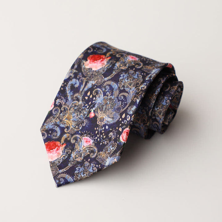 Cravate fantaisie à imprimé floral bleu marine et rouge pour homme