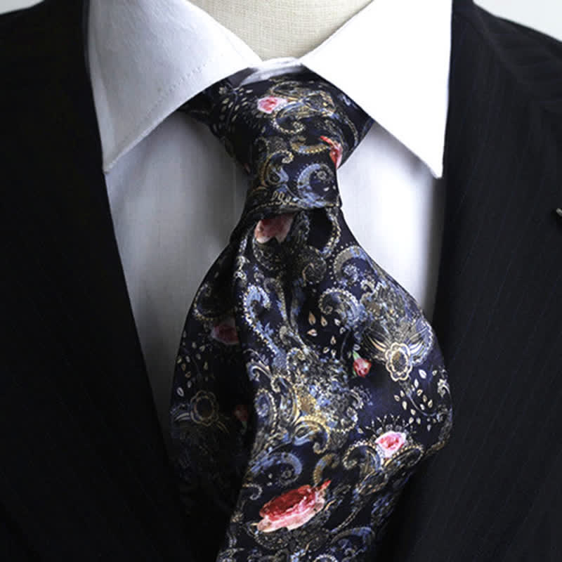 Cravate fantaisie à imprimé floral bleu marine et rouge pour homme