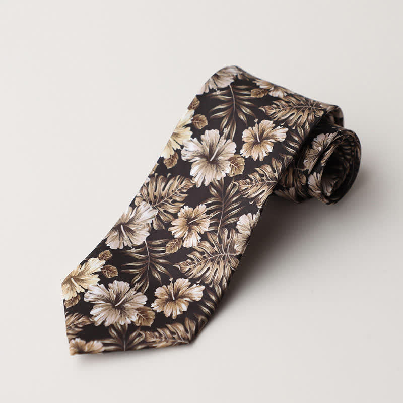 Cravate noire et beige à motif floral délicat pour homme