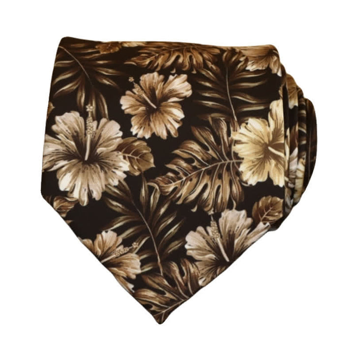 Cravate noire et beige à motif floral délicat pour homme