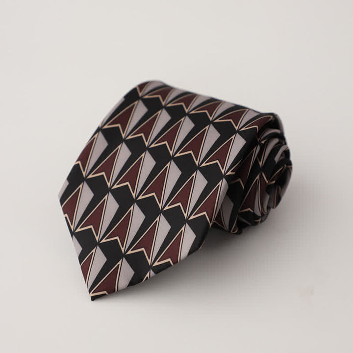 Cravate à motifs géométriques noirs et marron pour homme