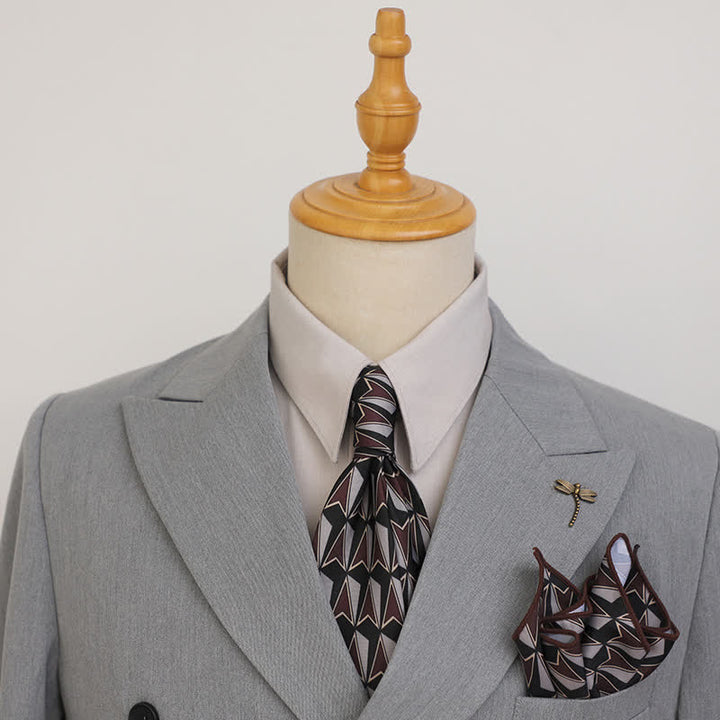 Cravate à motifs géométriques noirs et marron pour homme