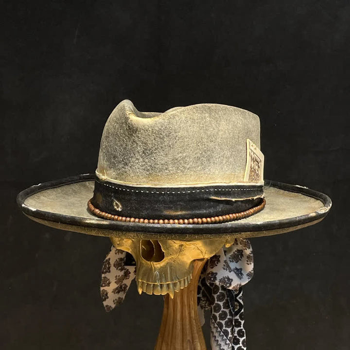Chapeau de cowboy vintage gris clair et noir Poker King