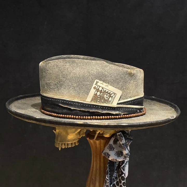 Chapeau de cowboy vintage gris clair et noir Poker King