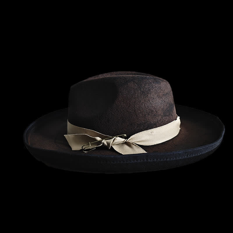 Chapeau de cowboy en laine noire avec nœud en ruban Fedora - image 1