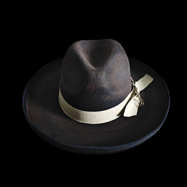 Chapeau de cowboy en laine noire avec nœud en ruban Fedora - Noir - L (23 1/4"-23 5/8") - image 0