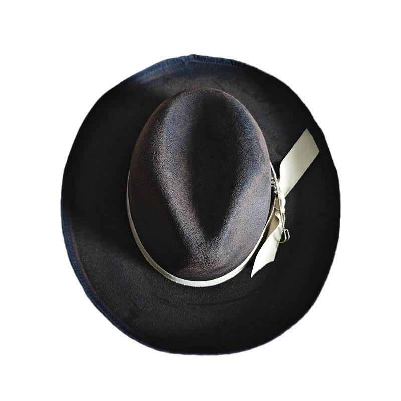 Chapeau de cowboy en laine noire avec nœud en ruban Fedora - image 3